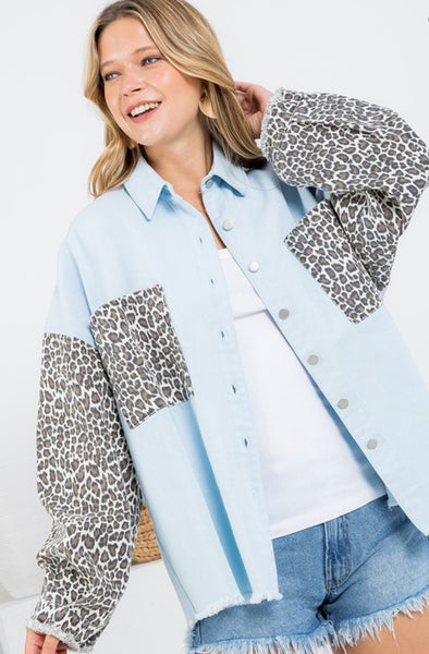Light Print Leopard Jean Jacket